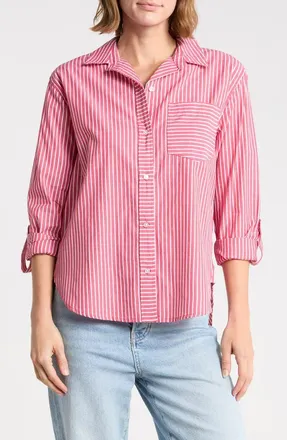 Beach Lunch Lounge Carson Stripe Button-Up Shirt in Currant Red at Nordstrom, Size X-Small