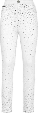 Philipp Plein Crystal Rain Super High Waist Jegging - Dames - Skinny Jeans - Wit - W25 - Katoen - Jeans