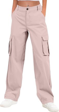 Generic Womens Wide Leg Cargo Trousers with High Waist & Elasticated Back, Stretchy Relaxed Fit Combat Pants with Multiple Pockets, Casual Walking Work Travel