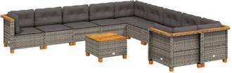 vidaXL Set De Sof&aacute;s De Jard&iacute;n 11 Pzas Y Cojines Rat&aacute;n Sint&eacute;tico Gris Vidaxl