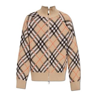 Burberry Truien & Vesten, Heren, Beige, XL, Wol, Geruite Cardigan