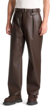 Mani&egrave;re De Voir Serge Relaxed Fit Leather Pleated Trousers in Brown at Nordstrom, Size 30