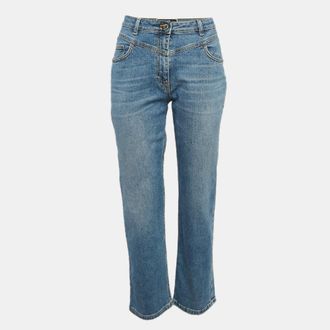 Elisabetta Franchi Blue Washed Denim Loose Fit Jeans