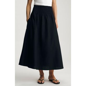Mavi Smocked Flare Maxi Skirt in Black at Nordstrom, Size X-Large