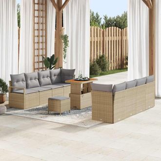 vidaXL Vidaxl - Set Divano Da Giardino Con Cuscino 11 Pcs Beige Poly Rattan