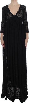 Dolce & Gabbana Lange Maxi-jurk met 3/4 mouwen - Dames - Avondkleed - Zwart - S - Katoen - Kleedjes