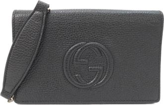 Gucci Black Leather Chain/Shoulder Wallet (Pre-Owned)