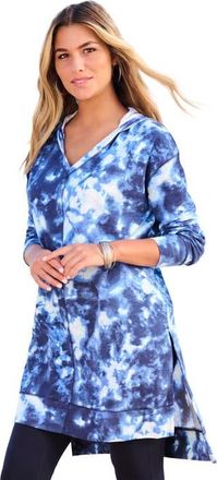 Roaman's French Terry Tunic Hoodie in Navy Tie Dye at Nordstrom, Size 36