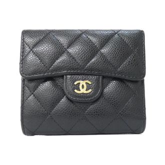 Chanel Black Bordeaux Grained Calfskin Wallet (Tri-Fold) (Pre-Owned)