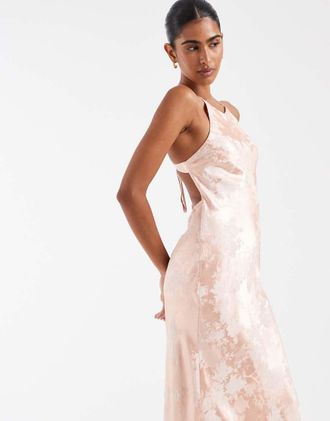 Kiss The Sky Yasmin - Vestito al polpaccio in raso jacquard color pesca-Arancione