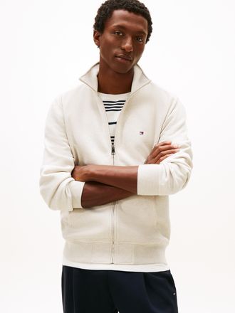 Tommy Hilfiger Sweatjacke TOMMY HILFIGER ESSENTIAL FLEECE STAND COLLAR, Herren, Gr. XXL, heatherot oatmilk, Sweatware, Obermaterial: 60% Baumwolle, 40% Polyester, no