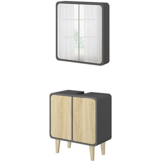 Vicco Set di mobili da bagno Arla, Antracite/quercia, 2 parti