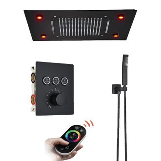 OEM Conjunto De Ducha Con Funciones De Cascada Y Lluvia, Control Remoto, Color Negro Mate, Conjunto B
