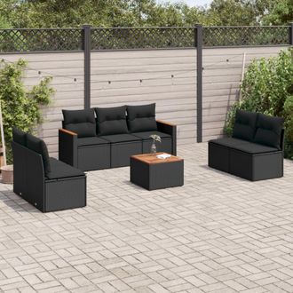 vidaXL Set De Sof&aacute;s De Jard&iacute;n 8 Piezas Y Cojines Rat&aacute;n Sint&eacute;tico Negro Vidaxl