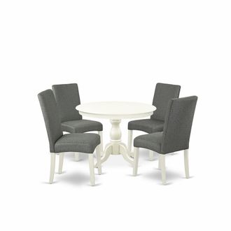 East West Furniture HBDR5-LWH-07 5 Piece Table and Chairs Dining Set - Linen White Small Kitchen Table and 4 Grey Linen Fabric Mid Century Modern Chairs with High Back - 