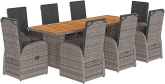 vidaXL 9 Piece Garden Dining Set with Cushions Grey Poly Rattan vidaXL