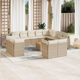 vidaXL Set Sof&aacute;s De Jard&iacute;n Con Cojines 13 Pzas Rat&aacute;n Sint&eacute;tico Beige Vidaxl