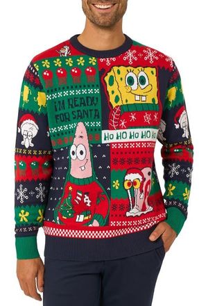 OppoSuits SpongeBob Christmas Crewneck Sweater in Green Multi at Nordstrom, Size Xxx-Large