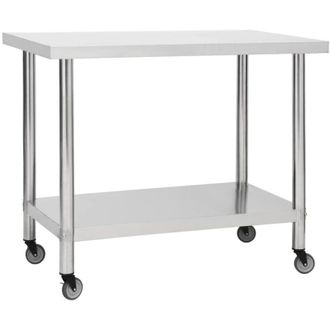 vidaXL Vidaxl - Tavolo da Lavoro Cucina con Ruote 100x45x85 cm in Acciaio Inox