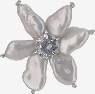 Mela Womens Earrings Flower Motif Pearl White Pearls-Metal Pearls/metal