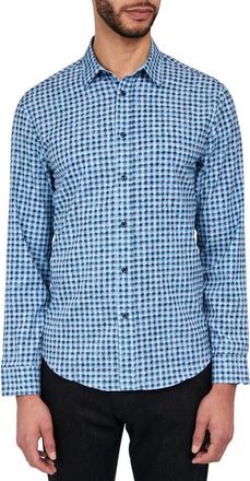 Brooklyn Brigade Slim Fit Wyckoff Blurry Gingham 4-Way Stretch Performance Long Sleeve Shirt in Blue at Nordstrom, Size Xx-Large