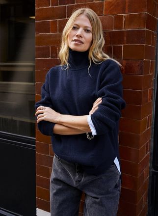 Baukjen Womens Joanie Recycled Pure Wool Jumper - Blue Wool Blend - Size 10 UK