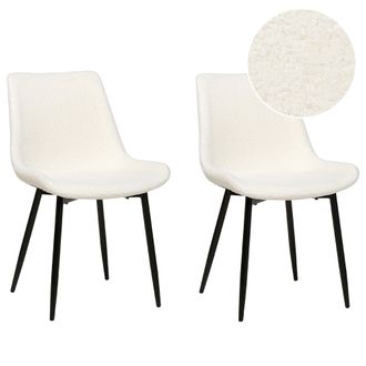 Beliani Beliani - Conjunto De 2 Sillas De Comedor Modernas Tapicer&iacute;a De Tela Boucl&eacute; Respaldo Rebajado Asiento Sal&oacute;n Comedor Blanco Avilla