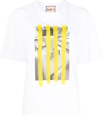Plan C graphic print cotton T-shirt - women - Cotton - L - White