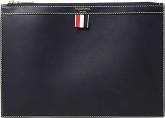Thom Browne Wallets & Cardholders, male, Blue, ONE SIZE, Navy Leather ZipAround Clutch