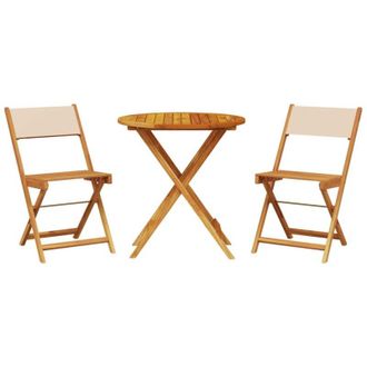 vidaXL Juego De Bistro De 3 Piezas Tela Y Madera Maciza Bej Vidaxl