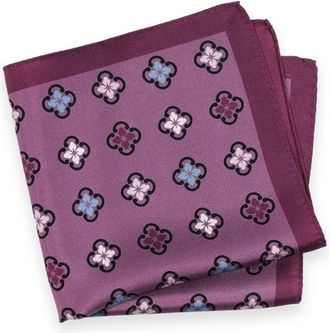 Paul Fredrick Patterned Silk Pocket Square in Purple Multi at Nordstrom