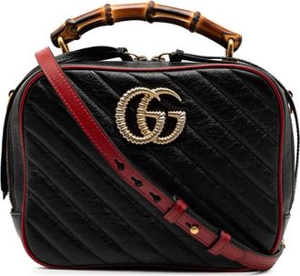 Gucci 2016-2025 Small GG Marmont Matelasse Diagonal Leather Torchon Bamboo satchel - Nero