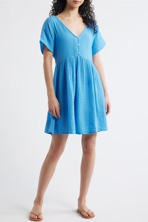 Rip Curl Premium Surf Cotton Gauze Babydoll Dress in Azure Blue at Nordstrom, Size X-Small