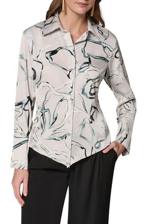 DKNY Print Asymmetric Shirt in Aqua Mint Multi at Nordstrom, Size X-Small
