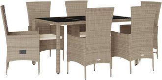vidaXL Set Comedor De Jard&iacute;n 7 Pzas Con Cojines Rat&aacute;n Sint&eacute;tico Beige Vidaxl