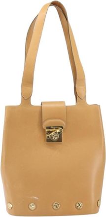 Ferragamo Vintage Handbag Leather Beige Leather Handbag (Pre-Owned)