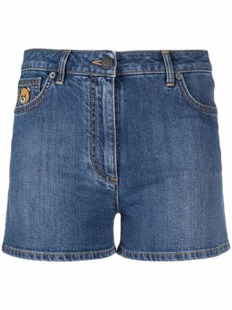 Moschino teddy bear patch denim shorts - Blue