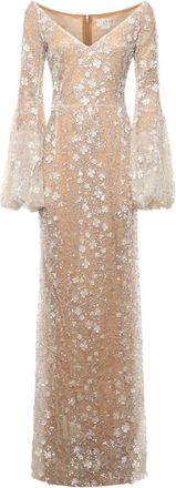 Genny flower-embellishment maxi dress - Neutrals