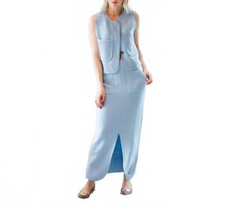 Allude Rd Button Front Vest In Sky Sailor