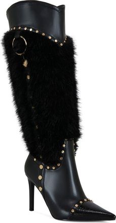 Azalea Wang Alisette Faux Fur Knee High Boot in Black at Nordstrom, Size 6.5