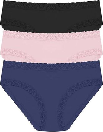 Natori Bliss Girl Brief 3-Pack Womens Underwear Ink/Pink Velvet/Black : L (Womens 14-16), Cotton/Lace/Lycra
