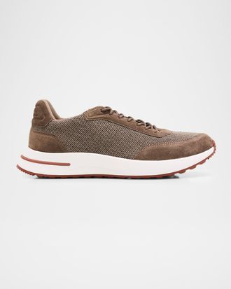 Loro Piana Mens Weekend Walk Technical Knit and Suede Sneakers