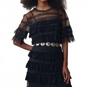The Great. Womens The Winter Mesh Flounce Top In Black