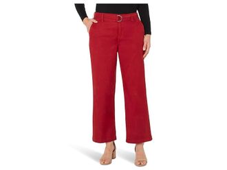 Liverpool L.A. Stride Mid-Rise Wide Leg Pants w/ Self Belt Womens Clothing Maroon Berry : 0 28, Cotton/Linen/Spandex