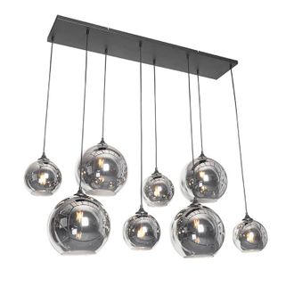 QAZQA Art D&eacute;co L&aacute;mpara Colgante Art Deco Negra Con Cristal Ahumado 8 Luces - Sandra Vidrio /acero Alargada Adecuado Para Led Max. 8 X 40 Watt - Qazqa