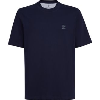 Brunello Cucinelli Jersey T-shirt with logo in Cobalt at Nordstrom, Size Xxx-Large Eu