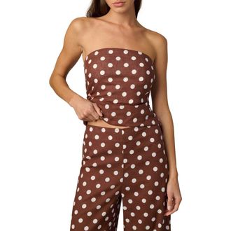 Joe's The Mariel Dot Strapless Linen & Cotton Top in Chocolate/Ecru Dot at Nordstrom, Size X-Small