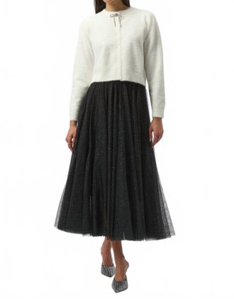 Joseph Ribkoff Glittered Tulle Flared Skirt In Black