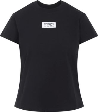 Maison Margiela Tops, Dames, Zwart, S, Katoen, T-shirt met ronde hals