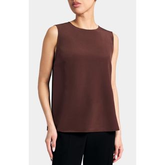 Santorelli Demi Sleeveless Top in Silk Charmeuse in Raisin at Nordstrom, Size 12